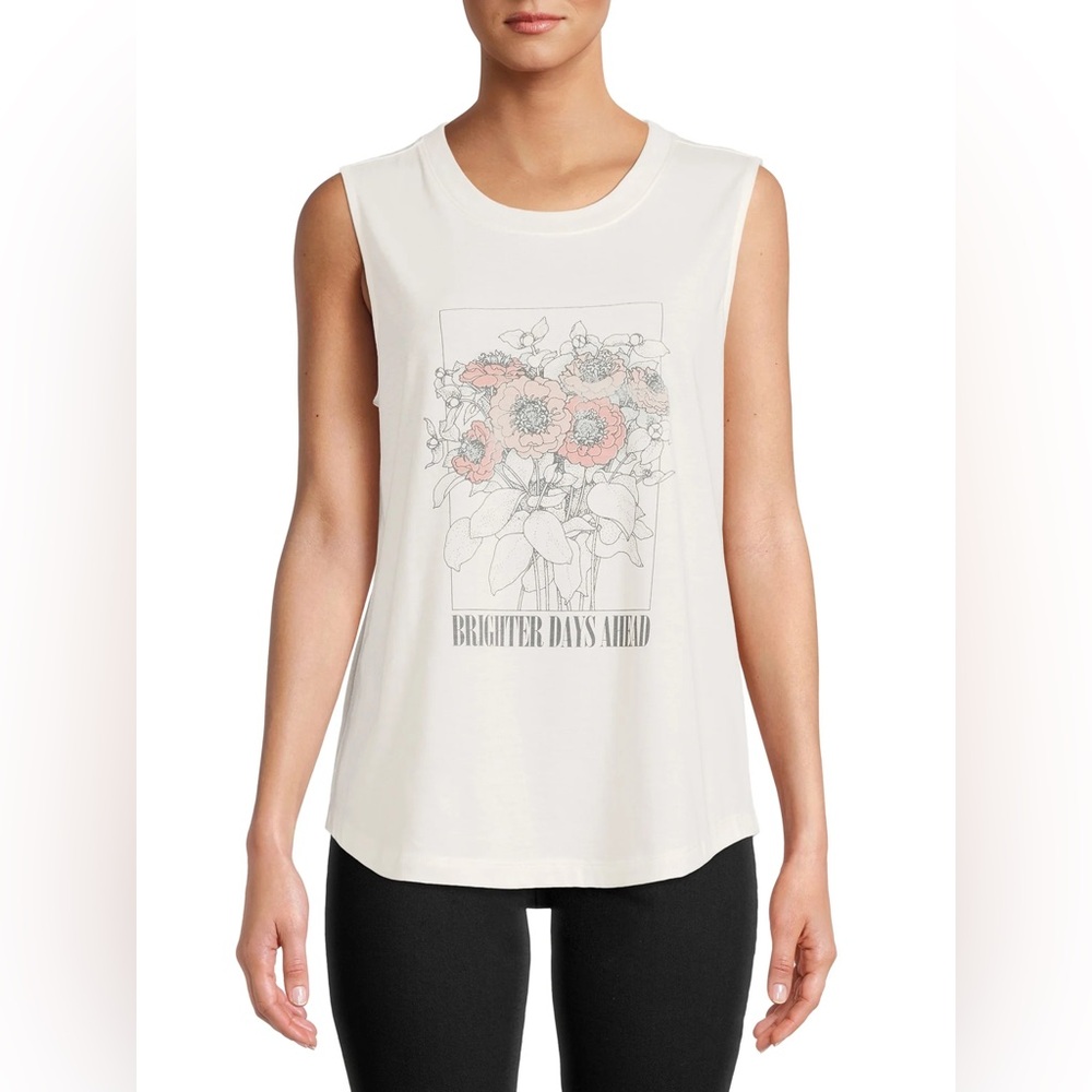 Time and Tru White Floral Graphic Tank brighter days ahead